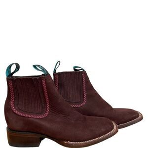 Los Altos Nobuck Suede Square Toe Ankle Western Boots Women's Sz 6.5